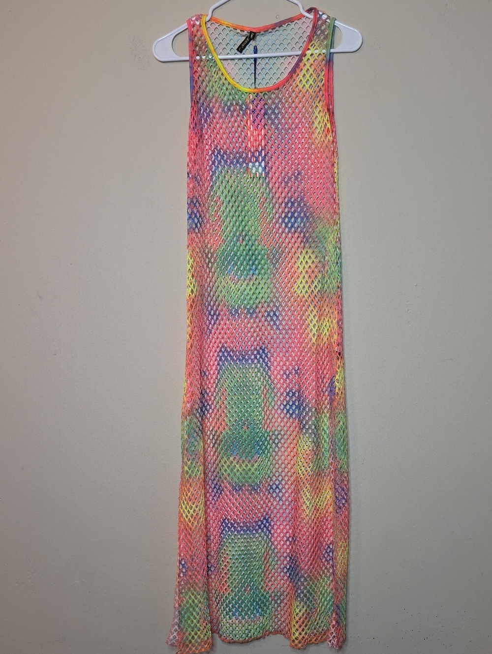 American Leisure Neon Multicolor Mesh Swim Coverup Maxi — Sleeveless Beach Dress